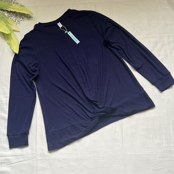 ⭐️nwt YSYOKOW Long Sleeve Casual Crew Neck Loose Fit Front Twist Knot Blouse⭐️ - Picture 6 of 10